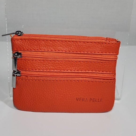Vera Pelle Handbags - Vera Pelle Leather Mini Coin Purse/Wallet Orange